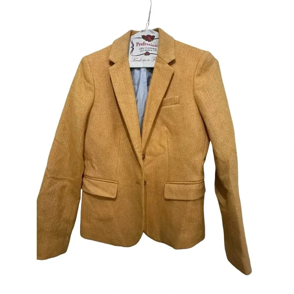 J.Crew Herringbone Gold Two Button Wool Blend Sch… - image 6